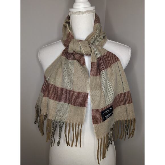 Christian Dior Other - Dior Monsieur acrylic traditional tan cream red plaid fringe scarf